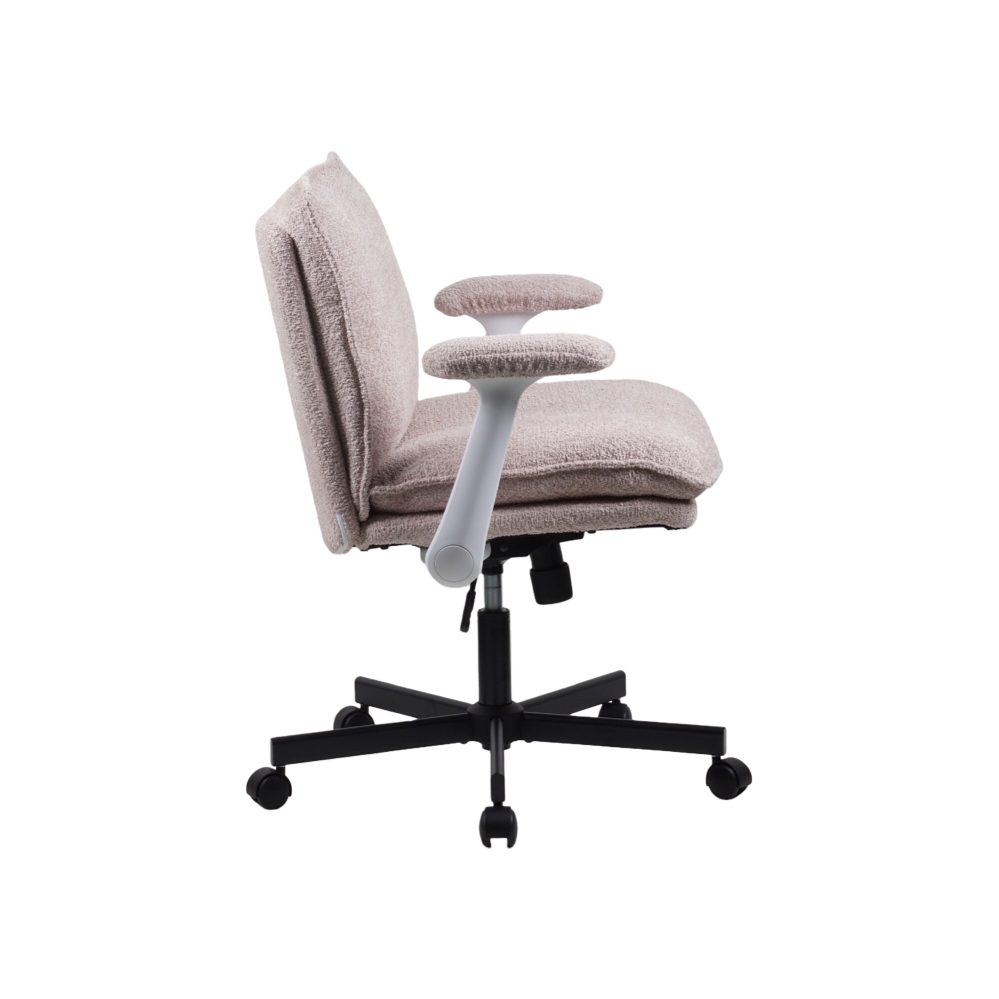 Criss Cross Legged Office Chair With Wheels And Flip-Up Arms, Upholstered Criss Cross Desk Chair, Wide Seat Chairs For Home Office, Vanity, Apartment_maomaolike.com